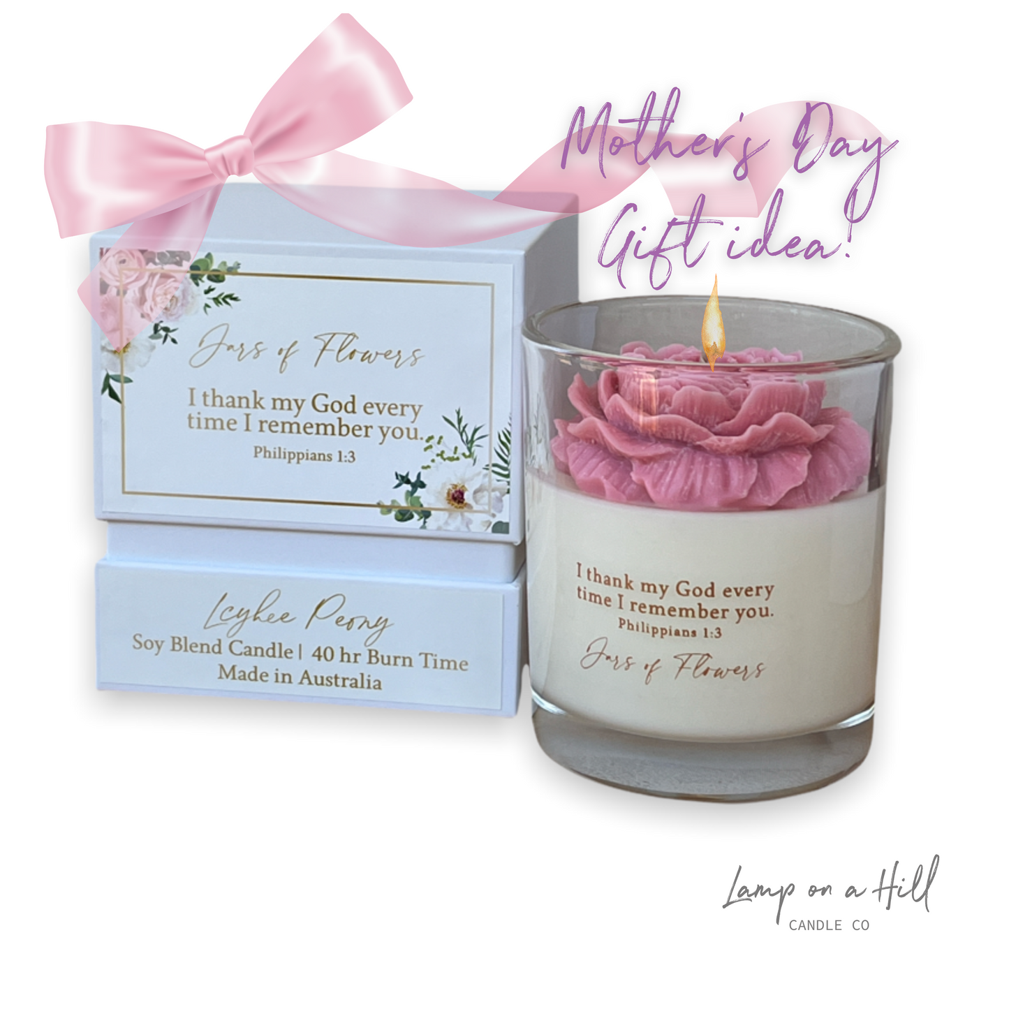 Jars of Flowers Candle Scripture Candle - I Thank God Every Time I remember You