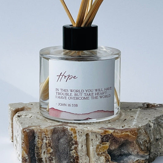 Hope -  Bible Verse Reed Diffuser - “In this world you will have trouble. But take heart! I have overcome the world.” John 16:33b