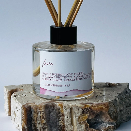 Love -  Bible Verse Reed Diffuser - “Love is patient, love is kind… ” 1 Corinthians 13:4,7