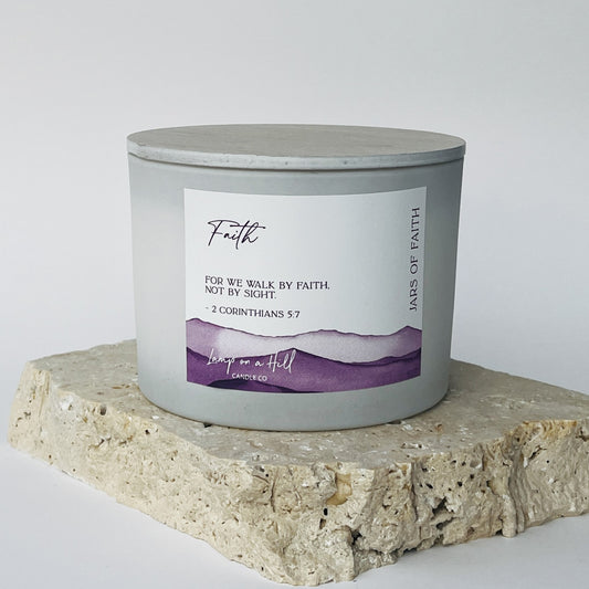FAITH - Jars of Faith Candle Jar. BLACK RASPBERRY & VANILLA scented. “For we walk by faith, not by sight" 2 Corinthians 5:7