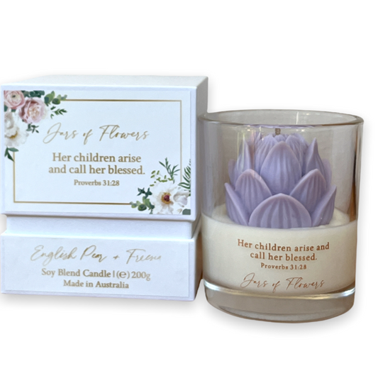 Jars of Flowers Scripture Candle -  Her Children Rise up and Call her Blessed
