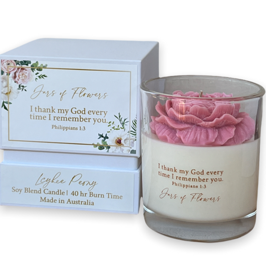 Jars of Flowers Candle Scripture Candle - I Thank God Every Time I remember You